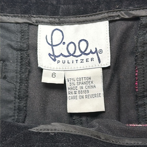 LILLY PULITZER Black Embroidered Hearts Stretch Velveteen Pants Women’s Size 6 - Picture 4 of 14